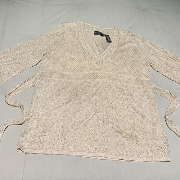Dana Buchman Sparkly Blush Knit V-Neck Sweater With Belt 1X NWOT 3/4 Sleeves - Picture 5 of 6